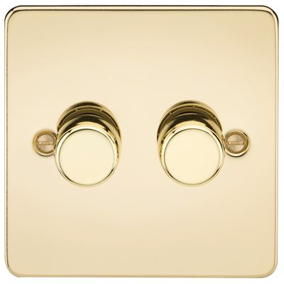 Picture of 2GANG 2WAY  DIMMER FLAT PLATE
10-200W/LED 5-150W POLISHED BRASS