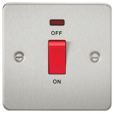 Picture of 45A DP  SWITCH  C/W NEON FLAT PLATE
1 GANG BRUSHED CHROME