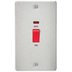 Picture of 45A DP  SWITCH  C/W NEON FLAT PLATE
2 GANG BRUSHED CHROME