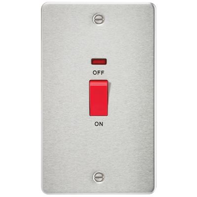 Picture of 45A DP  SWITCH  C/W NEON FLAT PLATE
2 GANG BRUSHED CHROME