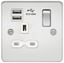 Picture of 1 GANG SOCKET  FLAT PLATE
C/W DUAL USB CHARGER POLISHED CHROME WH/INS