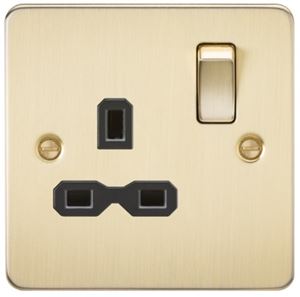 Picture of 1 GANG SOCKET SWITCHED FLAT PLATE
BLACK INSERT BRUSHED BRASS