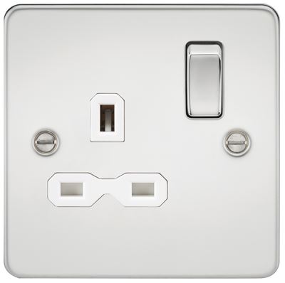 Picture of 1 GANG SWITCHED SOCKET FLAT PLATE
WHITE INSERT POLISHED CHROME
