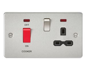 Picture of 45A DP  SWITCH   NEON  FLAT PLATESWITCH AND 13A SOCKET  BRUSHED CHROME BLK/INS