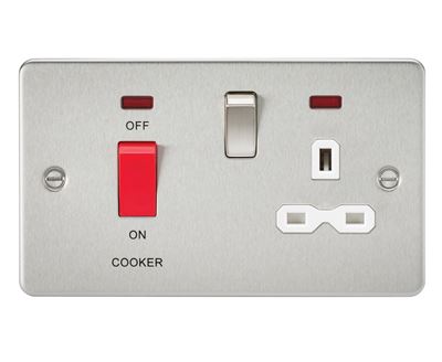 Picture of 45A DP  SWITCH  NEON  FLAT PLATESWITCH AND 13A SOCKET  BRUSHED CHROME WH/INS