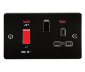 Picture of 45A DP  SWITCH  NEON  FLAT PLATESWITCH AND 13A SOCKET  GUNMETAL BLK/INS