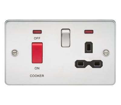 Picture of 45A DP  SWITCH   NEON  FLAT PLATESWITCH AND 13A SOCKET  POLISHED CHROME BL/INS
