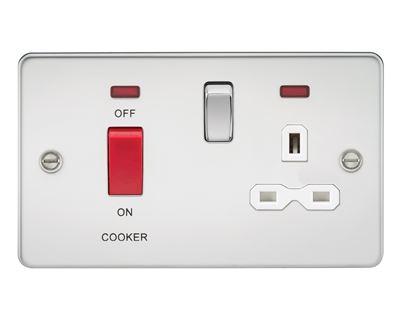 Picture of 45A DP  SWITCH   NEON  FLAT PLATESWITCH AND 13A SOCKET  POLISHED CHROME WH/INS