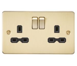 Picture of 2 GANG SOCKET FLAT PLATE
BLACK  INSERT BRUSHED BRASS