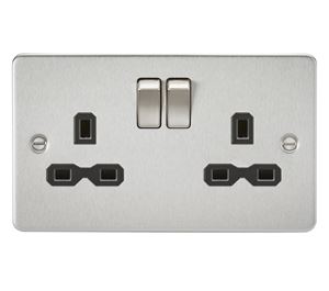 Picture of 2 GANG SOCKET FLAT PLATE
BLACK  INSERT BRUSHED CHROME