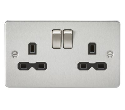 Picture of 2 GANG SOCKET FLAT PLATE
BLACK  INSERT BRUSHED CHROME