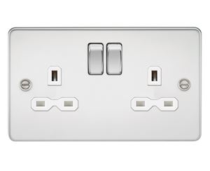Picture of 2 GANG SOCKET FLAT PLATE
WHITE  INSERT POLISHED CHROME