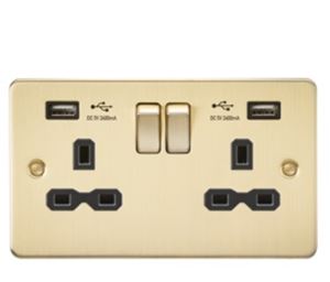 Picture of 2 GANG SOCKET  FLAT PLATE
C/W DUAL USB CHARGER BRUSHED BRASS BLK/INS