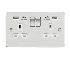 Picture of 2 GANG SOCKET  FLAT PLATE
C/W DUAL USB CHARGER BRUSHED CHROME WH/INS