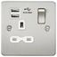 Picture of 1 GANG SOCKET  FLAT PLATE
C/W DUAL USB CHARGER BRUSHED CHROME WH/INS