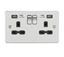 Picture of 2 GANG SOCKET  FLAT PLATE
C/W DUAL USB CHARGER BRUSHED CHROME BLK/INS