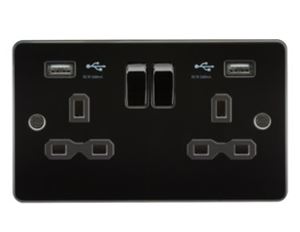 Picture of 2 GANG SOCKET  FLAT PLATE
C/W DUAL USB CHARGER GUNMETAL  BLK/INS