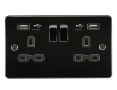 Picture of 2 GANG SOCKET  FLAT PLATE
C/W DUAL USB CHARGER GUNMETAL  BLK/INS