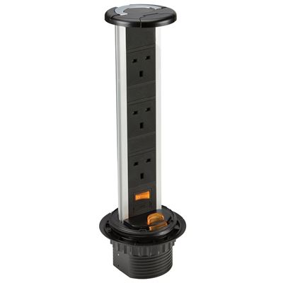 Picture of SK006POP UP SOCKET IP54 3 X 13A DUAL USB CHARGERBLACK INSERT