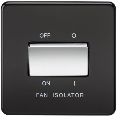 Picture of 1 FAN ISOLATOR SWITCH  SCREWLESS FLAT PLATE
MATT BLACK CHROME SWITCH