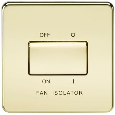 Picture of 1 FAN ISOLATOR SWITCH  SCREWLESS FLAT PLATE
POLISHED BRASS