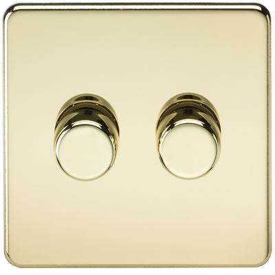 Picture of 2GANG 2WAY  DIMMER  SCREWLESS
10-200W/5-150W LED POLISHED BRASS