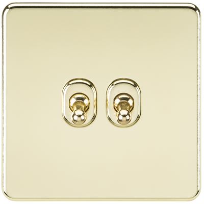 Picture of 2GANG 2WAY  TOGGLE SWITCH  SCREWLESS FLAT
POLISHED BRASS
