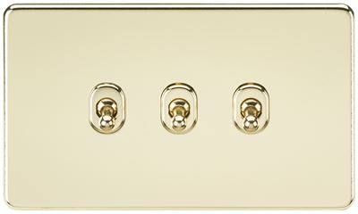 Picture of 3GANG 2WAY  TOGGLE SWITCH  SCREWLESS FLAT
POLISHED BRASS