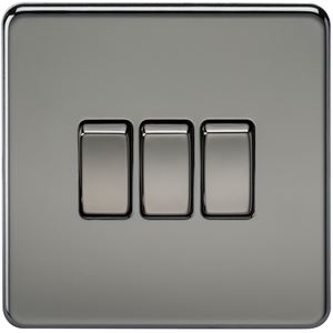 Picture of 3GANG 2WAY  SWITCH  SCREWLESS FLAT PLATE
BLACK NICKEL