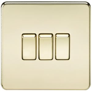 Picture of 3GANG 2WAY  SWITCH  SCREWLESS FLAT PLATE
POLISHED BRASS