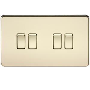 Picture of 4GANG 2WAY  SWITCH  SCREWLESS FLAT PLATE
POLISHED BRASS