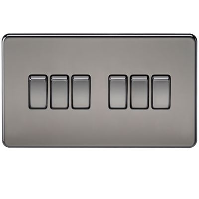Picture of 6GANG 2WAY  SWITCH  SCREWLESS FLAT PLATE
BLACK NICKEL
