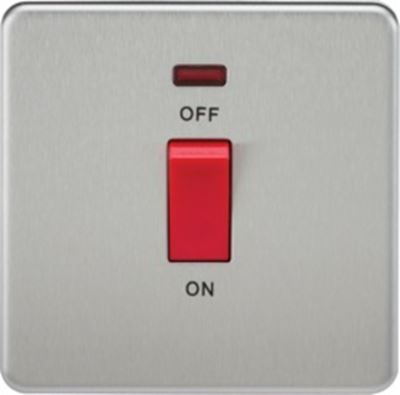 Picture of 45A DP  SWITCH  C/W NEON SCREWLESS FLAT PLATE
1 GANG BRUSHED CHROME