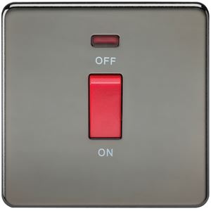 Picture of 45A DP  SWITCH  C/W NEON SCREWLESS FLAT PLATE
1 GANG BLACK NICKEL