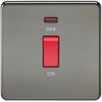 Picture of 45A DP  SWITCH  C/W NEON SCREWLESS FLAT PLATE
1 GANG BLACK NICKEL