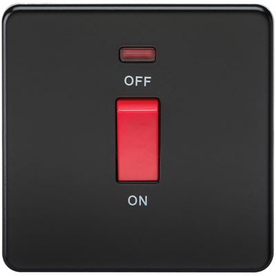 Picture of 45A DP  SWITCH  C/W NEON SCREWLESS FLAT PLATE
1 GANG MATT BLACK