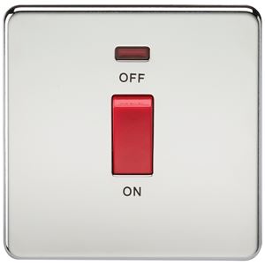 Picture of 45A DP  SWITCH  C/W NEON SCREWLESS FLAT PLATE
1 GANG POLISHED CHROME