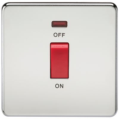Picture of 45A DP  SWITCH  C/W NEON SCREWLESS FLAT PLATE
1 GANG POLISHED CHROME