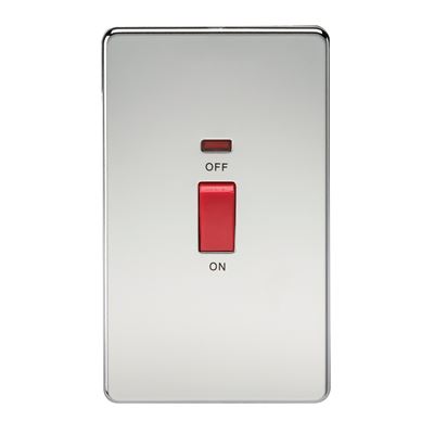 Picture of 45A DP  SWITCH  C/W NEON SCREWLESS FLAT PLATE
2 GANG POLISHED CHROME