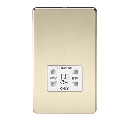 Picture of 115V/230V SHAVER SOCKET SCREWLESS PLATE
WHITE INSERT POLISHED BRASS