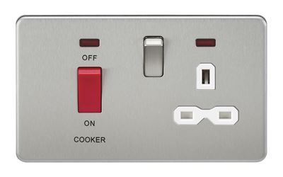 Picture of 45A DP  SWITCH  NEON SCREWLESSSWITCH AND 13A SOCKET  BRUSHED CHROME WH/INS
