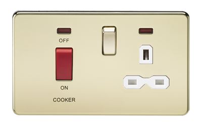 Picture of 45A DP  SWITCH NEON SCREWLESSSWITCH AND 13A SOCKET  POLISHED BRASS WH/INS