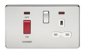 Picture of 45A DP  SWITCH  NEON SCREWLESSSWITCH AND 13A SOCKET  POLISHED CHROME WH/INS