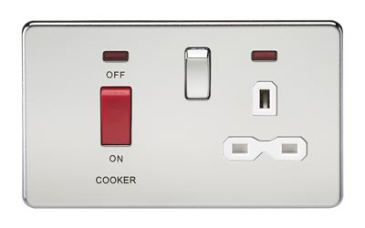 Picture of 45A DP  SWITCH  NEON SCREWLESSSWITCH AND 13A SOCKET  POLISHED CHROME WH/INS