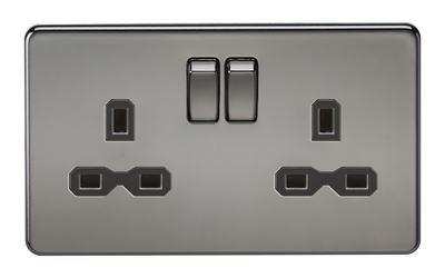 Picture of 2 GANG SOCKET SCREWLESS FLAT PLATE
BLACK NICKEL/BLACK INSERT