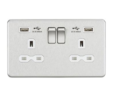 Picture of 2 GANG SOCKET SCREWLESS FLAT PLATE
C/W DUAL USB CHARGER BRUSHED CHROME WH/INS