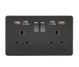 Picture of 2 GANG SOCKET MATT BLACK C/W 2 USB POINTS
SCREWLESS FLAT PLATE