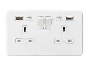 Picture of SOCKET MATT WHITE C/W 2 USB POINTS
SCREWLESS FLAT PLATE