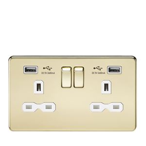 Picture of 2 GANG SOCKET POLISHED BRASS C/W 2 USB POINTS
SCREWLESS FLAT PLATE WHITE INSERT
