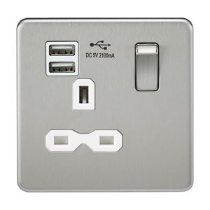 Picture of 1 GANG SOCKET SCREWLESS FLAT PLATE
C/W DUAL USB CHARGER BRUSHED CHROME WH/INS
